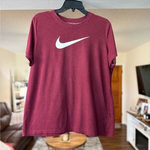 Nike Men's Short Sleeve Tee Burgundy with White Swoosh